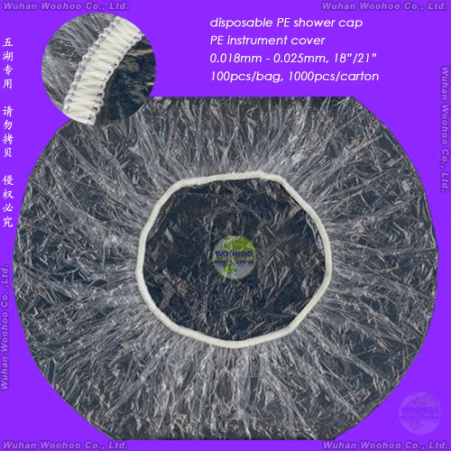 Cuffia da doccia monouso in PE trasparente impermeabile in polietilene/HDPE/LDPE/plastica/trasparente/Mob/Mop per hotel/bagno da viaggio/bagno con forme pieghettate/ondulate/striscia/clip/striscia